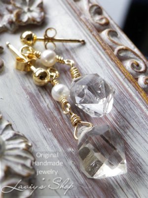 画像4: ハーキマーダイヤモンドポインターとパールのピアス
