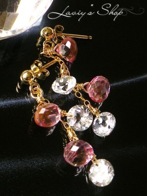 画像2: ピンク＆ホワイトトパーズのデザインピアス