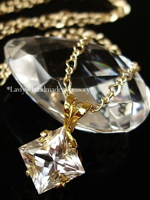 画像1: プリンセスカットハーキマーダイヤモンドの1粒ネックレス