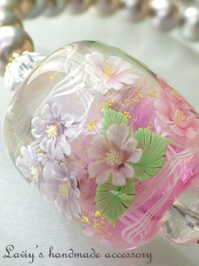 画像1: 〜匠〜蜻蛉玉のパールネックレス(桜ピンク)