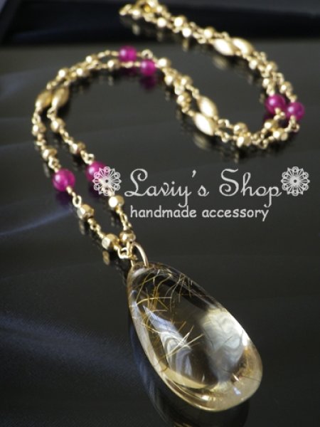 画像2: 大粒ルチルクォーツと高品質ルビーのデザインチェーンネックレス (2)