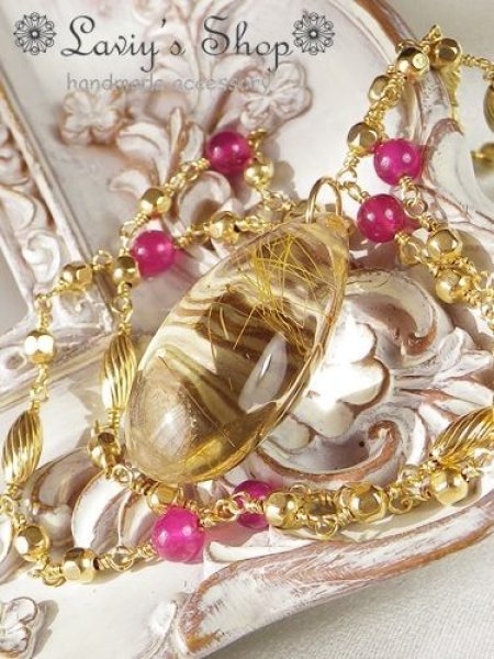 画像5: 大粒ルチルクォーツと高品質ルビーのデザインチェーンネックレス (5)