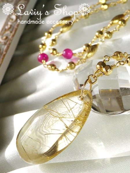 画像4: 大粒ルチルクォーツと高品質ルビーのデザインチェーンネックレス (4)