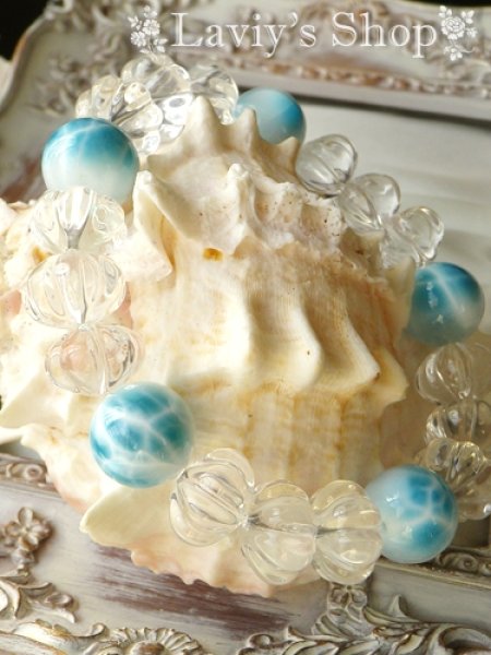 画像2: 大珠高品質ラリマールとカービング水晶のメンズブレスレット (2)