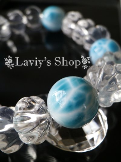 画像1: 大珠高品質ラリマールとカービング水晶のメンズブレスレット