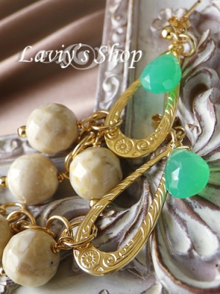 画像4: クリソプレーズとリバーストーンのデザインピアス (4)