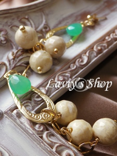 画像3: クリソプレーズとリバーストーンのデザインピアス (3)