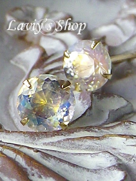 画像2: K18/タンザニア産レインボーアンデシンのスタッドピアス (2)