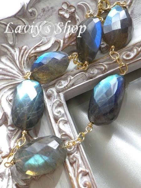 画像3: ラフカットラブラドライトのボリュームブレスレット (3)