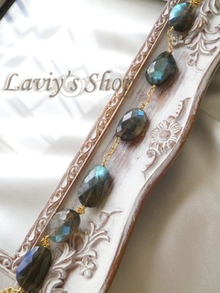 画像5: ラフカットラブラドライトのボリュームブレスレット (5)