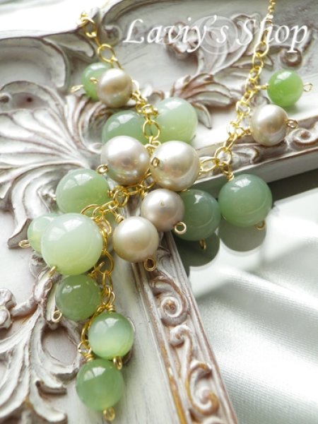 画像4: ネフライトと淡水パールのタッセルネックレス (4)