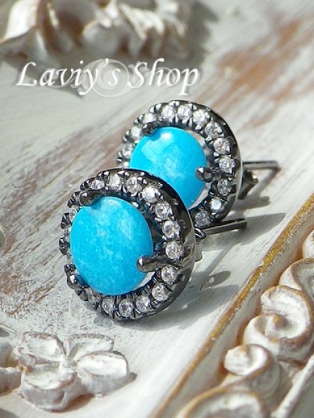 画像3: スリーピングビューティーターコイズとCzのスタッドピアス (3)