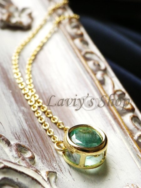 画像7: 非処理/ザンビア産宝石エメラルドの1粒ベゼルデザインネックレス (7)