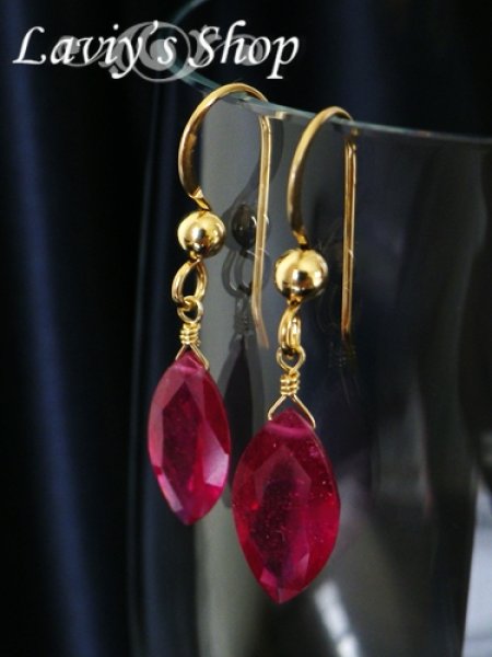 画像7: 高品質マーキスカットルビーの1粒デザインピアス (7)