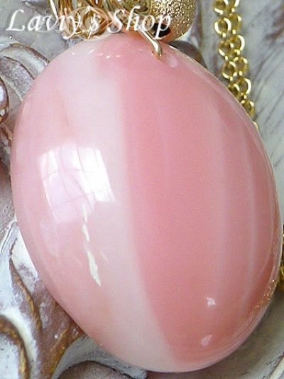 画像1: 大粒ピンクオパールの一粒ワイヤリングネックレス