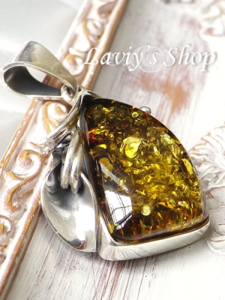 画像3: 大粒バルティックアンバー(琥珀)のペンダントトップ(ゴールデン) (3)