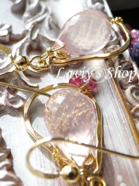画像6: 大粒ローズクォーツブリオレットとピンクGemのデザインピアス (6)