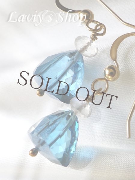 画像3: ロンドンブルートパーズとブルームーンのデザインピアス (3)