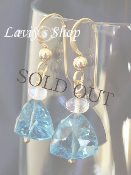 画像5: ロンドンブルートパーズとブルームーンのデザインピアス (5)