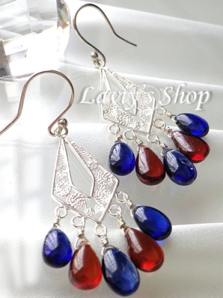 画像3: プレーンドロップカイヤナイトとガーネットのフリンジピアス (3)