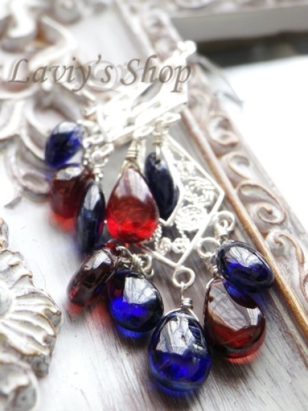 画像5: プレーンドロップカイヤナイトとガーネットのフリンジピアス (5)