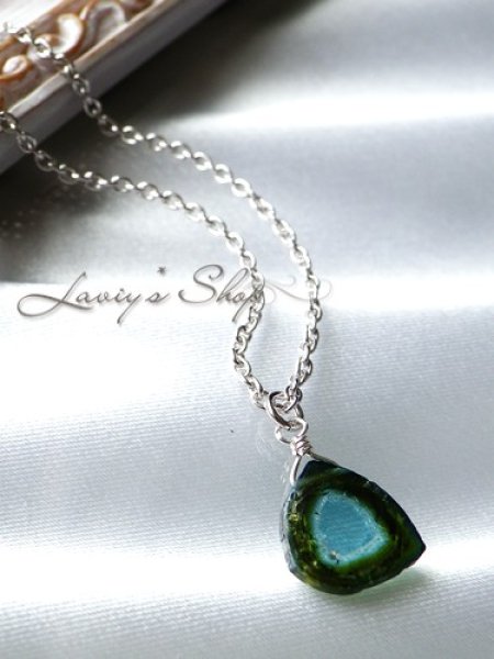 画像5: ブルー×グリーントルマリンスライスの1粒ネックレス (5)