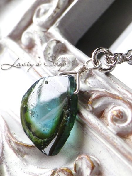 画像3: ブルー×グリーントルマリンスライスの1粒ネックレス (3)