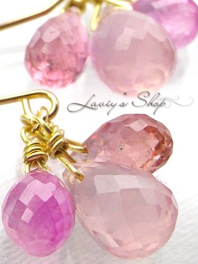 画像1: K18/3color pink gem のピアス