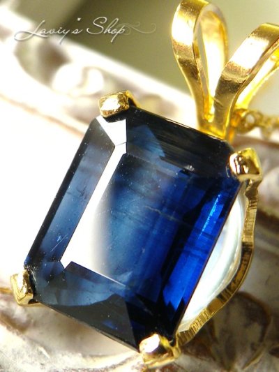 画像1: 濃紺！宝石エメラルドカットカイヤナイトの1粒ネックレス