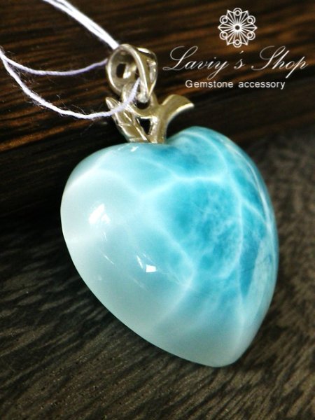 画像3: 高品質ラリマールアップルハートのペンダントトップ(8,6g) (3)